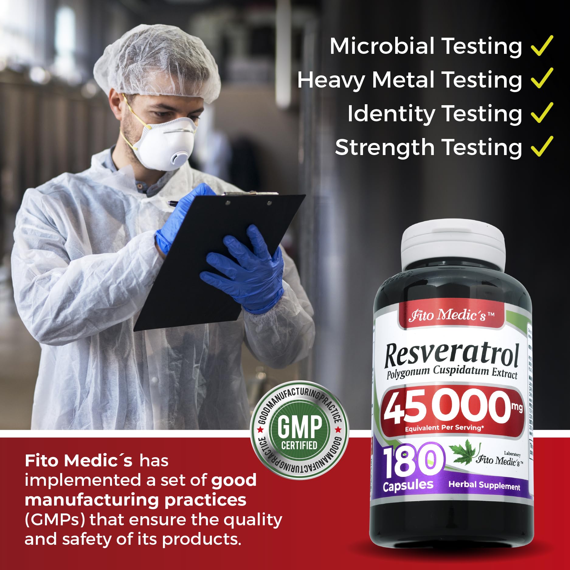 FITO MEDIC'S Lab Resveratrol 450 mg – 180 Count (Pack of 2) | 100:1 Extract