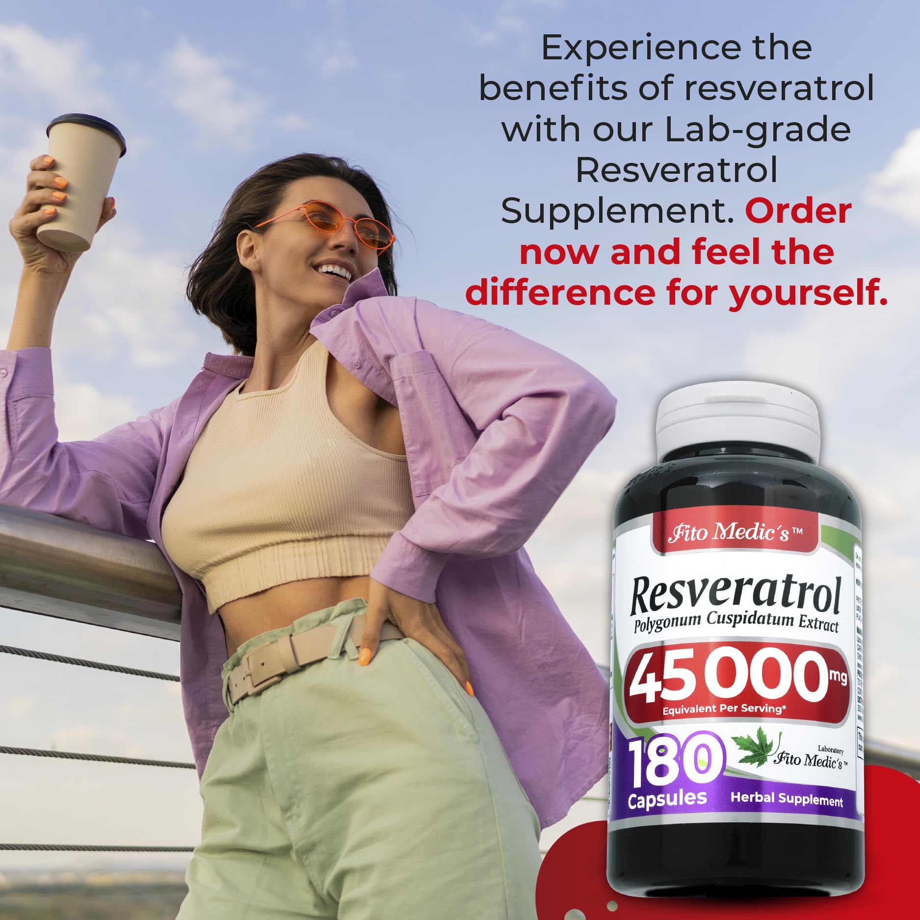FITO MEDIC'S Lab Resveratrol 450 mg – 180 Count (Pack of 2) | 100:1 Extract