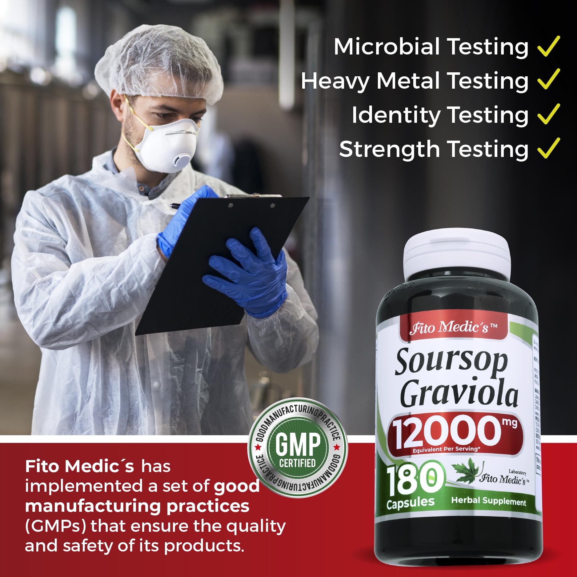 FITO MEDIC'S Lab Soursop Graviola 12000 mg Concentrate Extract - Ultra High Absorption (Pack of 2) | 180 Capsules