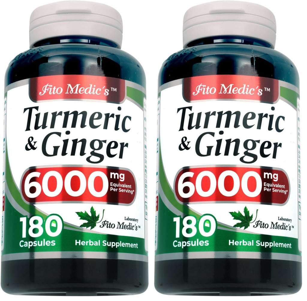 FITO MEDIC'S Lab | Turmeric and Ginger Supplement | 6000 mg | 180 Caps | Ultra high Absorption, s. (Pack of 2)
