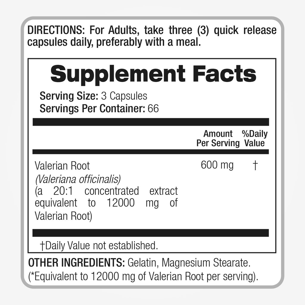 FITO MEDIC'S Lab Valerian Root Capsules – 200 Caps, 12000 mg (Pack of 2)