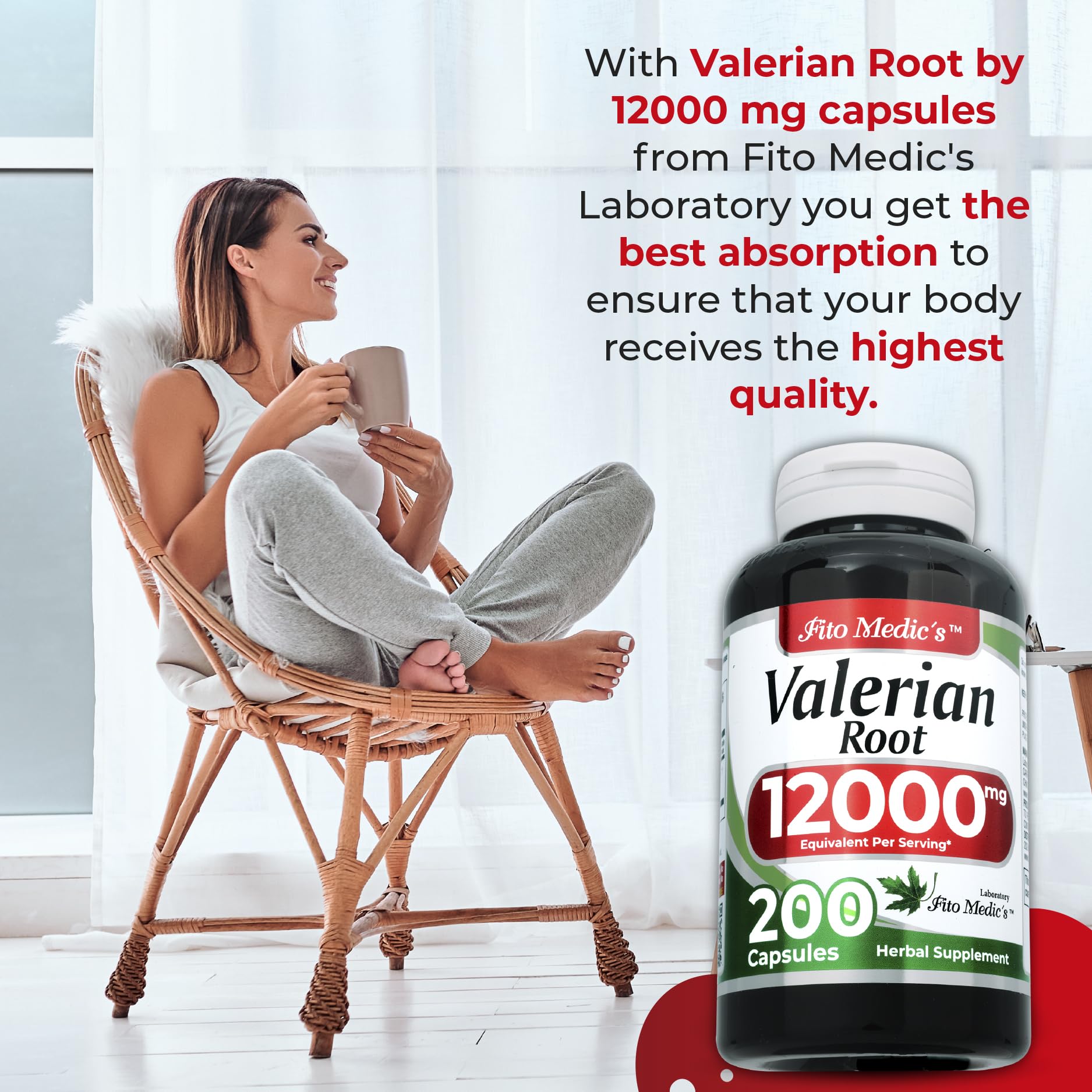FITO MEDIC'S Lab Valerian Root Capsules – 200 Caps, 12000 mg (Pack of 2)