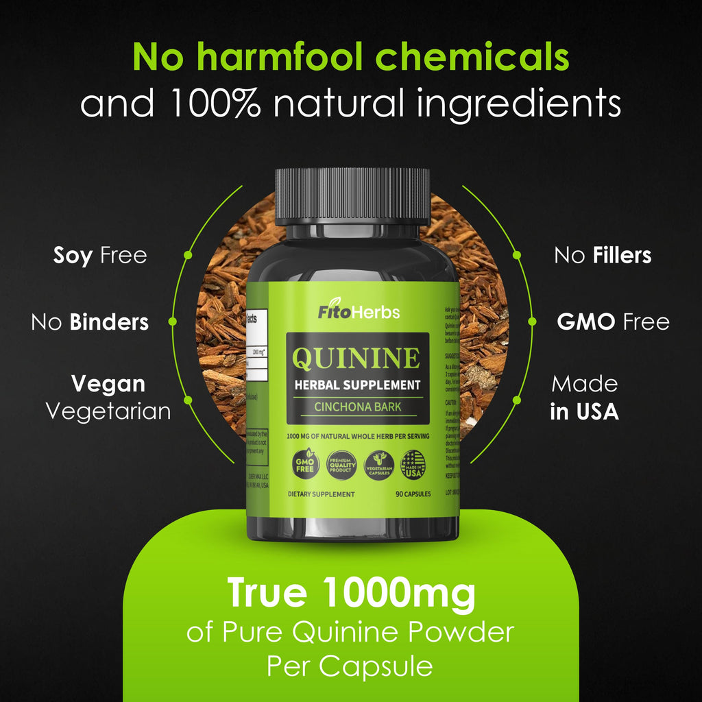 FitoHerbs Quinine Herbal Supplement - Cinchona Bark 1000mg Veg Capsules (90) | Leg Cramps, Immune & Digestive Support