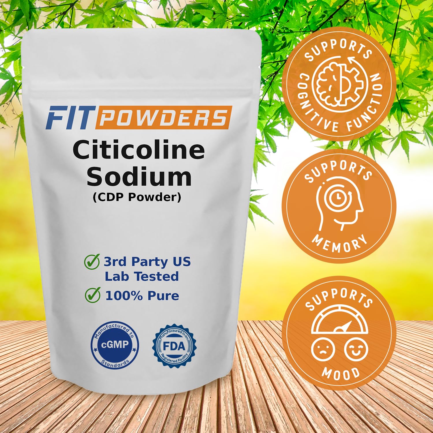 FitPowders Citicoline Powder – CDP Choline Sodium, 100g with Scoop | Pure, Non-GMO