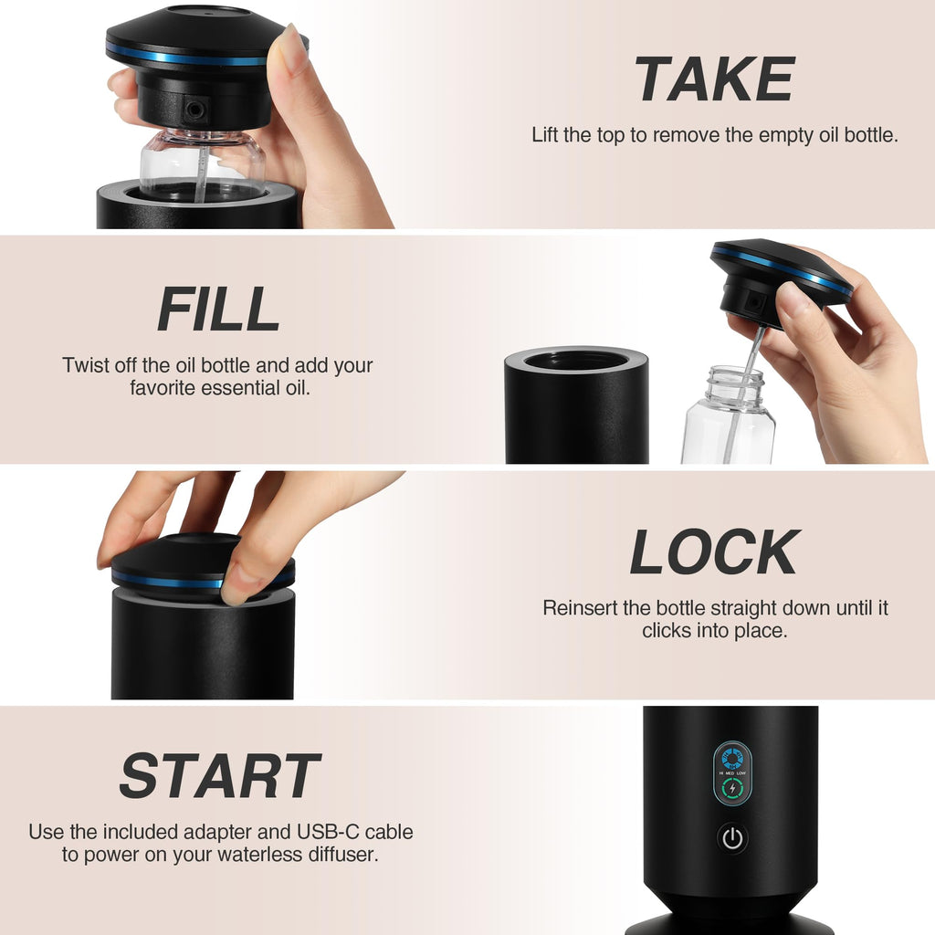 Waterless Scent Diffuser Starter Kit – 1500 Sq Ft Coverage, Black