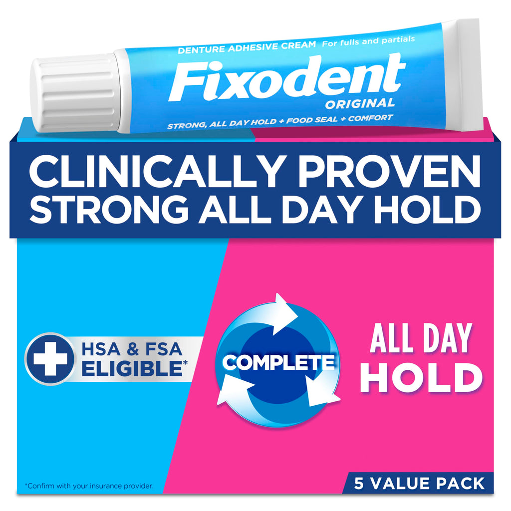 Fixodent Original Secure Denture Adhesive Cream – 2.4oz Tubes (Pack of 5) for Full & Partial Dentures