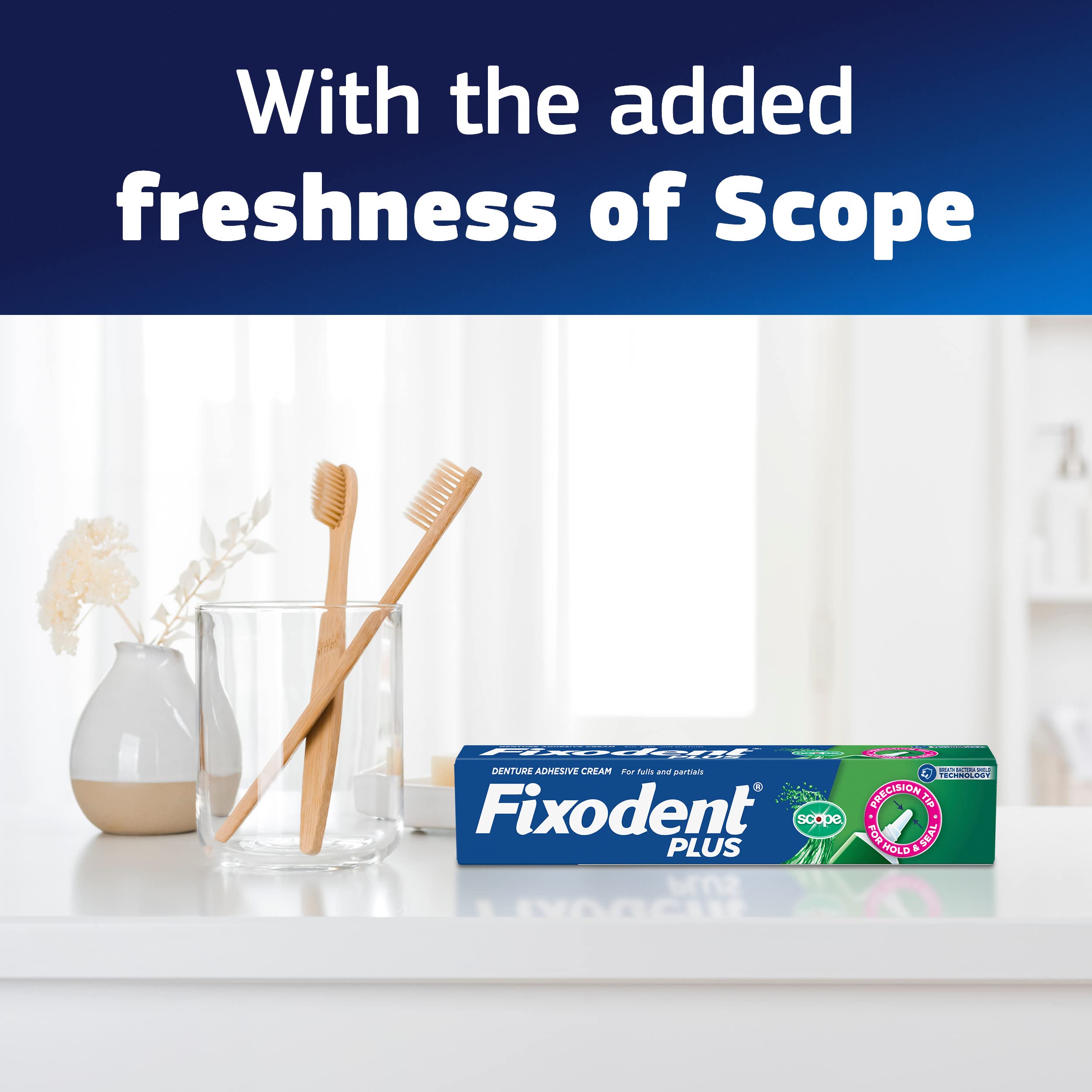 Fixodent Plus Scope Secure Denture Adhesive 2.0oz Pack of 4
