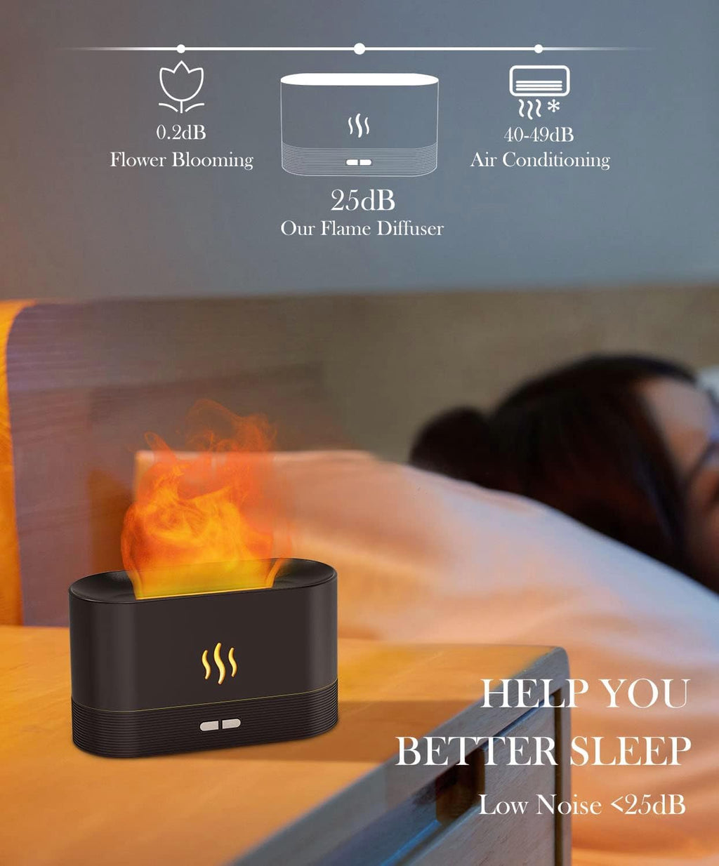 Flame Air Diffuser Humidifier - Ultrasonic Aromatherapy, Auto-Off (Black)