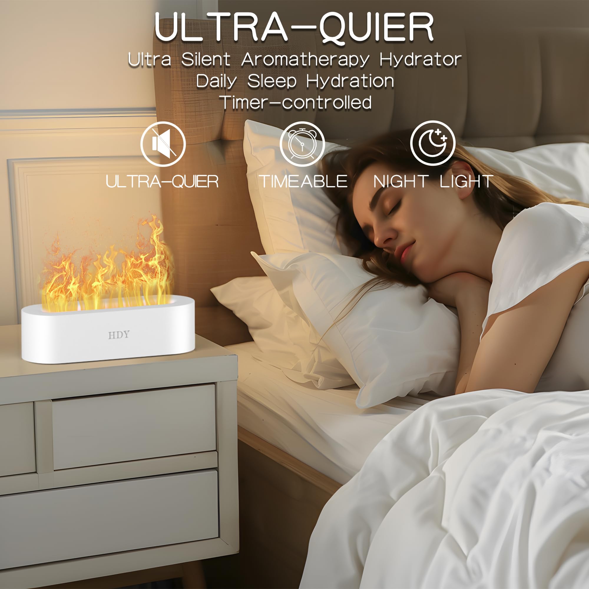 Flame Essential Oil Diffuser 150ml | 7 Color Lights, Timer & Auto Shut-Off (White)
