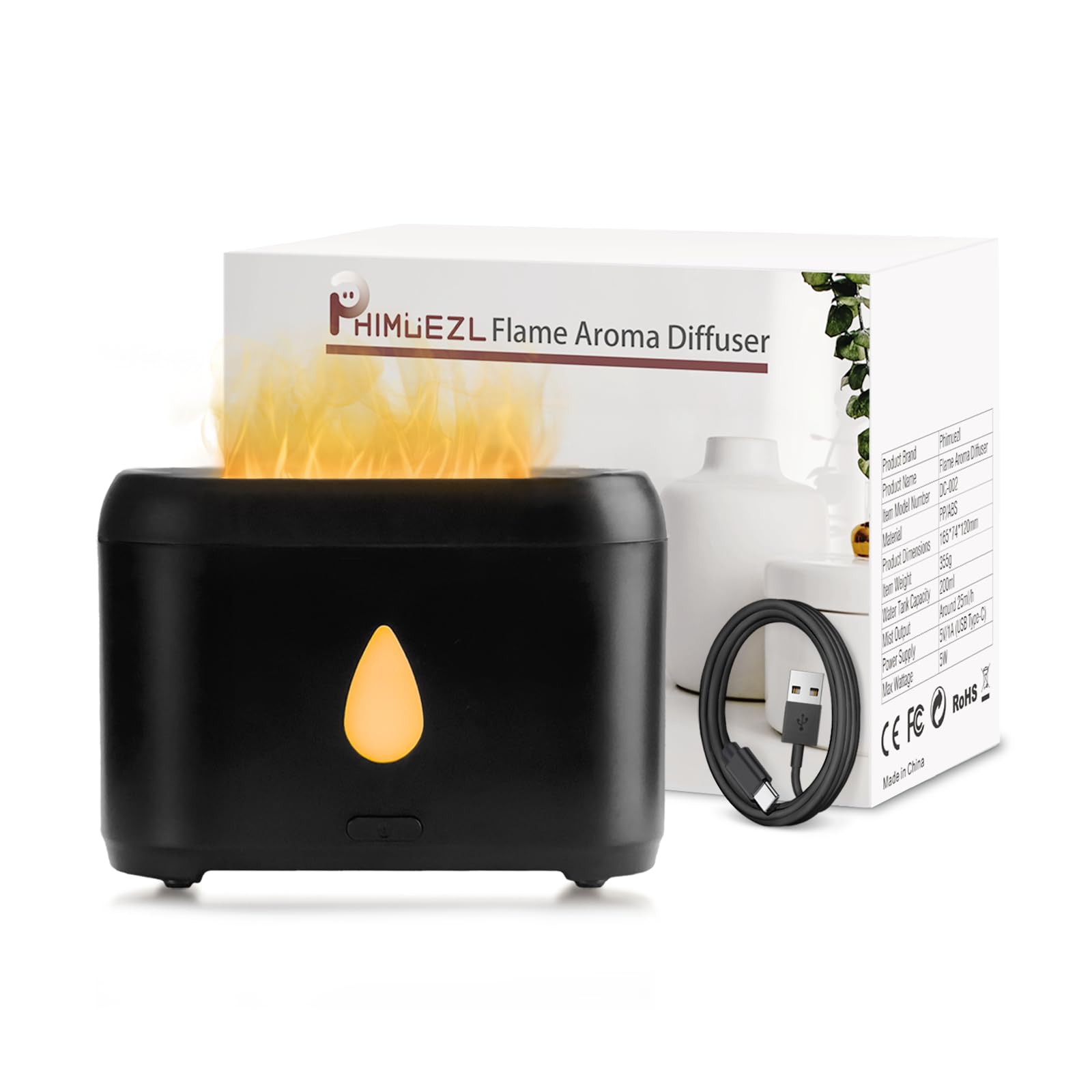 Flame Diffuser for Essential Oils | 200ml Ultrasonic Aroma Diffuser with Auto-Off (Black)