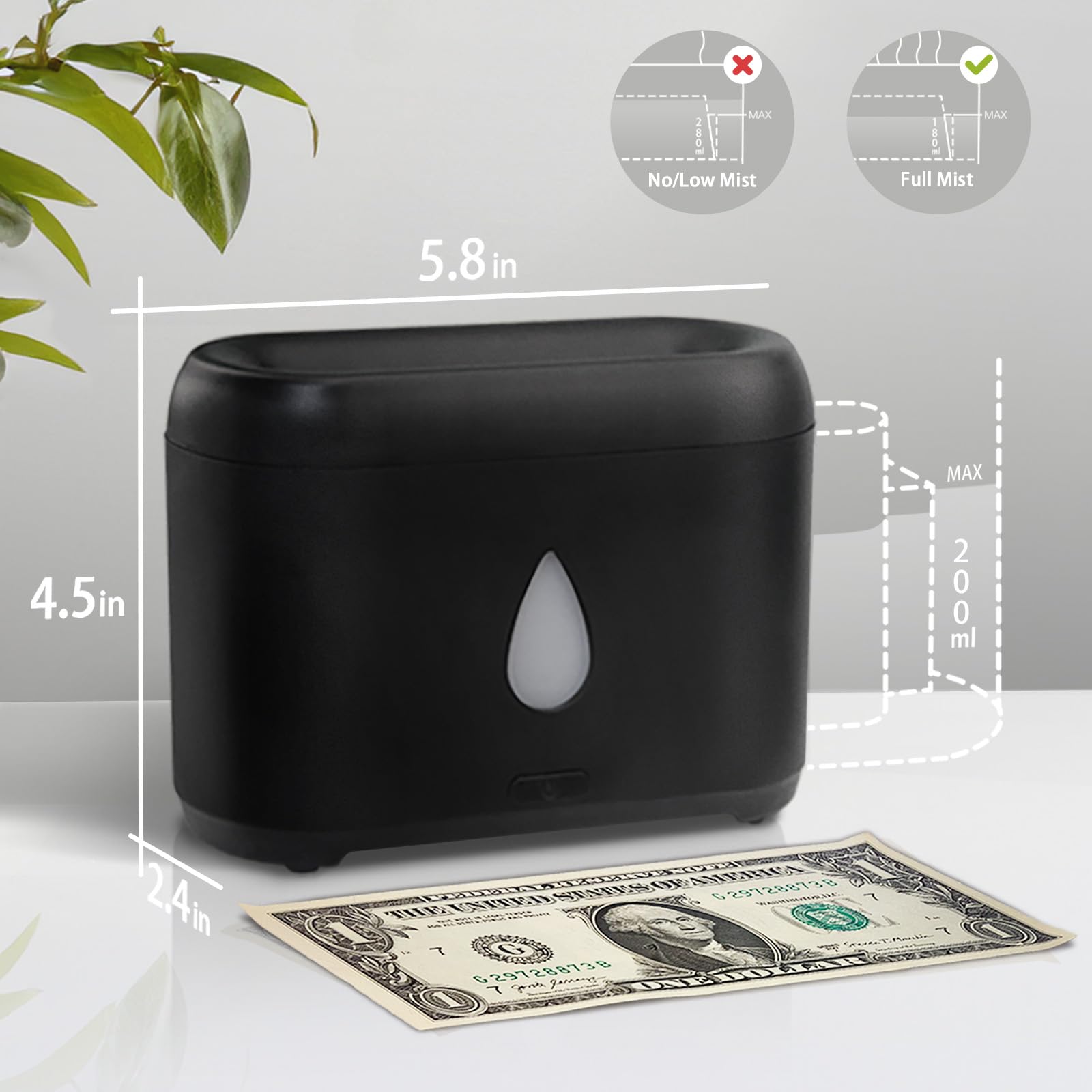 Flame Diffuser for Essential Oils | 200ml Ultrasonic Aroma Diffuser with Auto-Off (Black)
