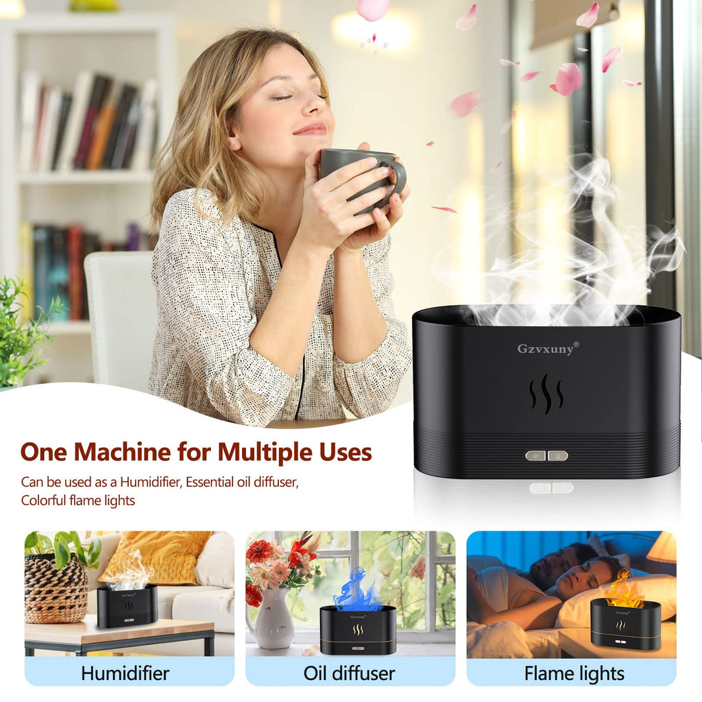 Flame Essential Oil Diffuser - 7-Color LED Flame Lights | Ultra Quiet Humidifier (Black)
