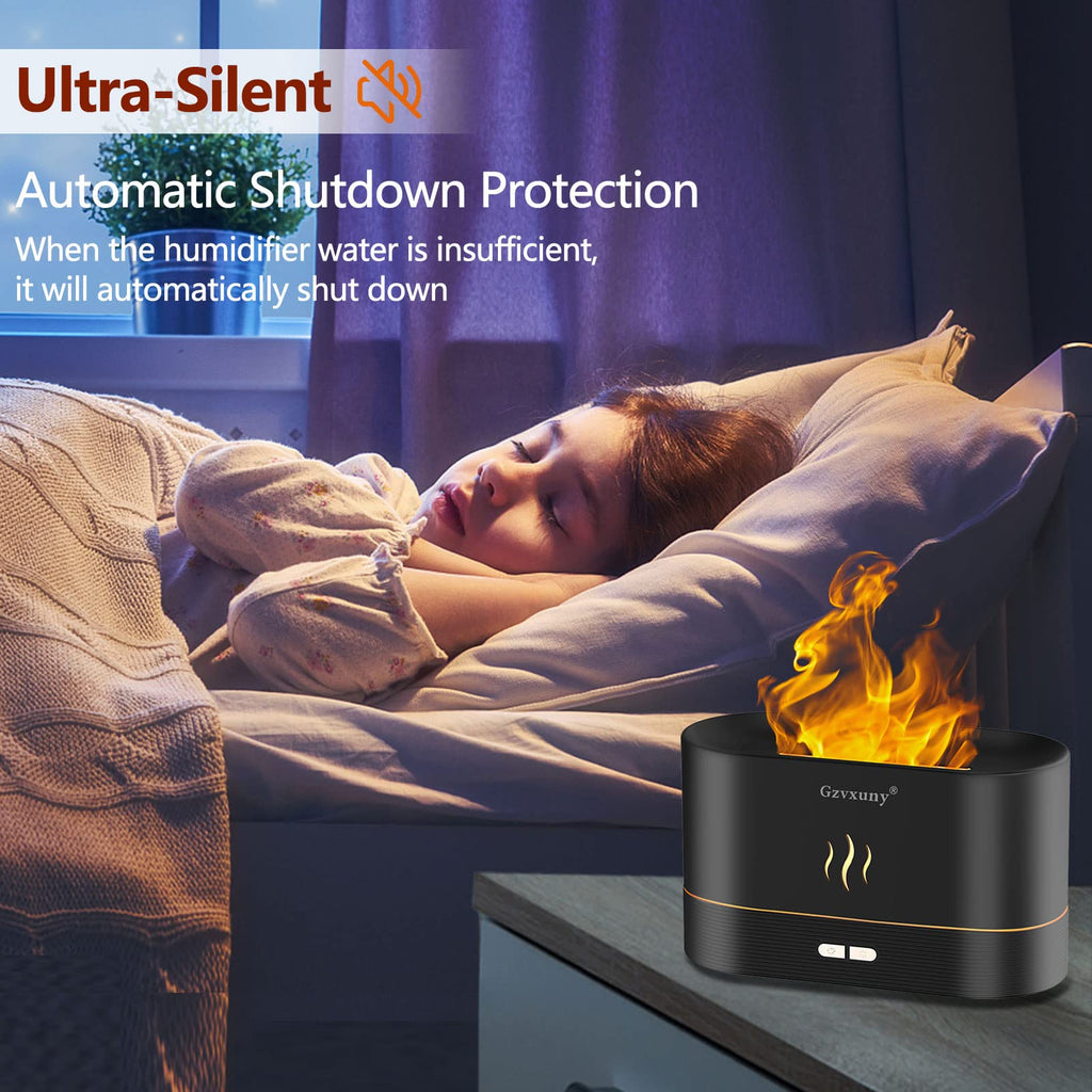Flame Essential Oil Diffuser - 7-Color LED Flame Lights | Ultra Quiet Humidifier (Black)