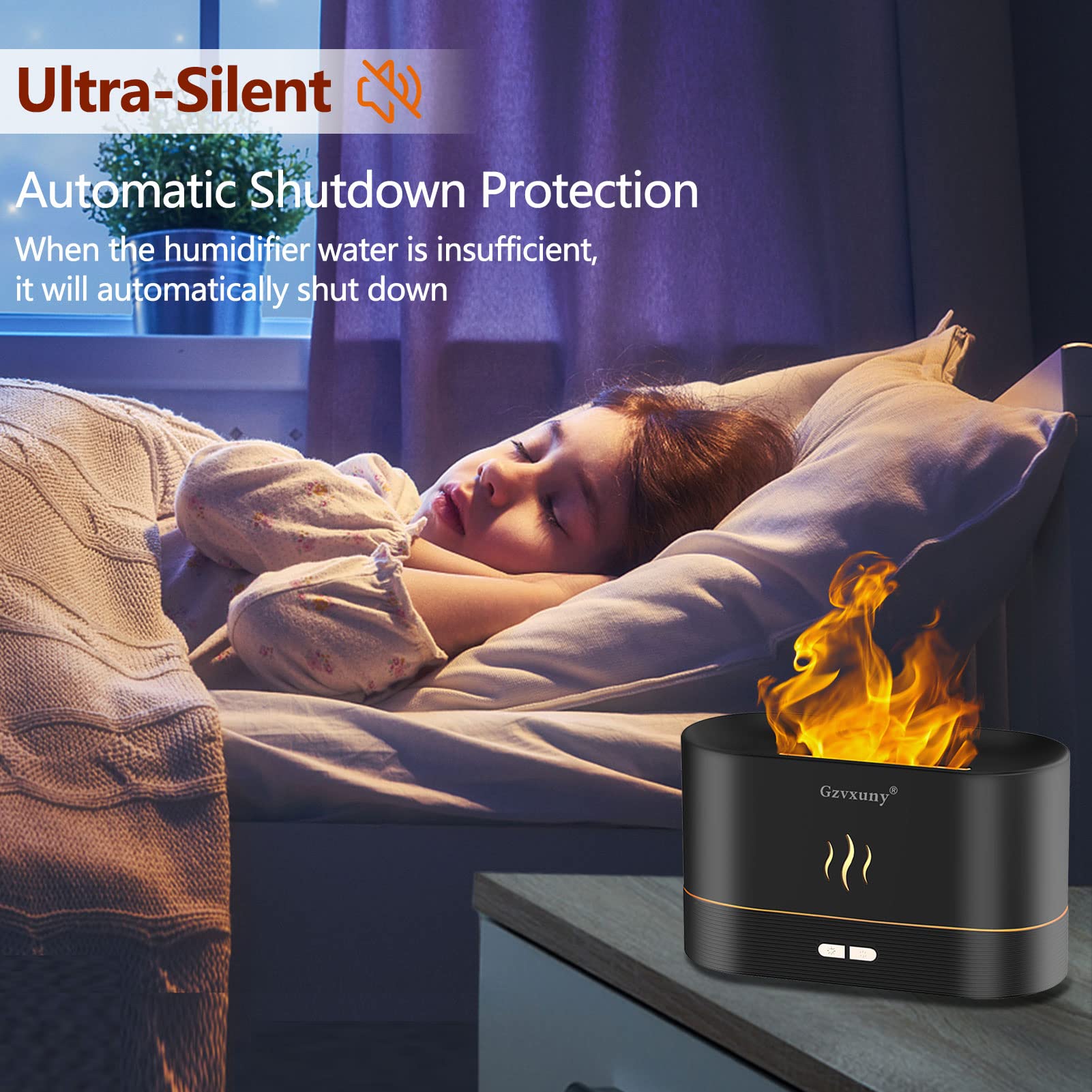Flame Essential Oil Diffuser - 7-Color LED Flame Lights | Ultra Quiet Humidifier (Black)