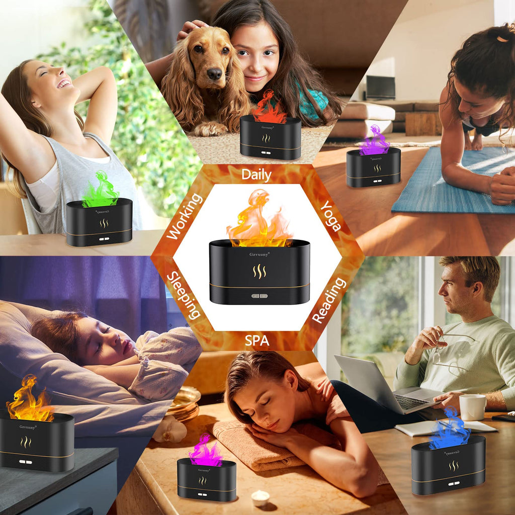 Flame Essential Oil Diffuser - 7-Color LED Flame Lights | Ultra Quiet Humidifier (Black)