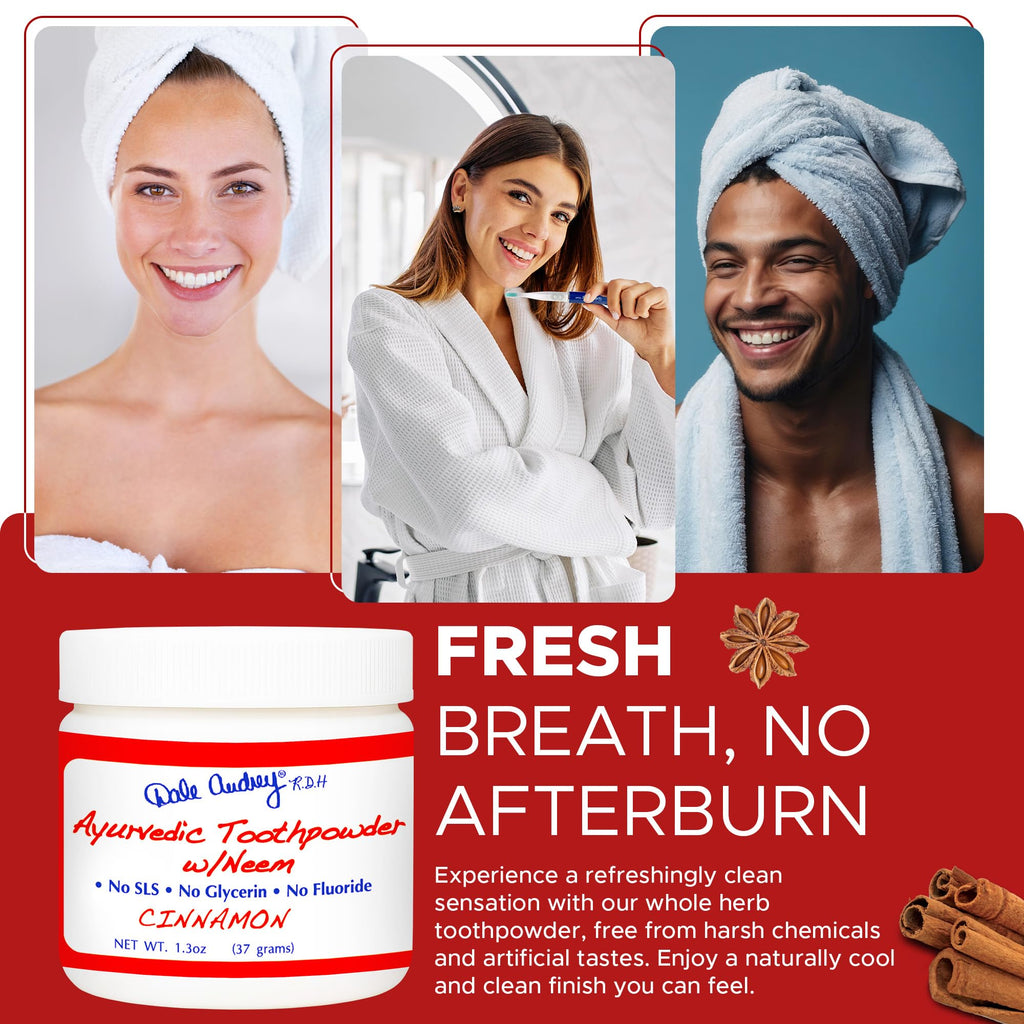 Ayurvedic Remineralizing Tooth Powder - Cinnamon Flavor for Sensitive Teeth | Organic Gum Health & Bad Breath Care | 1.3 Oz