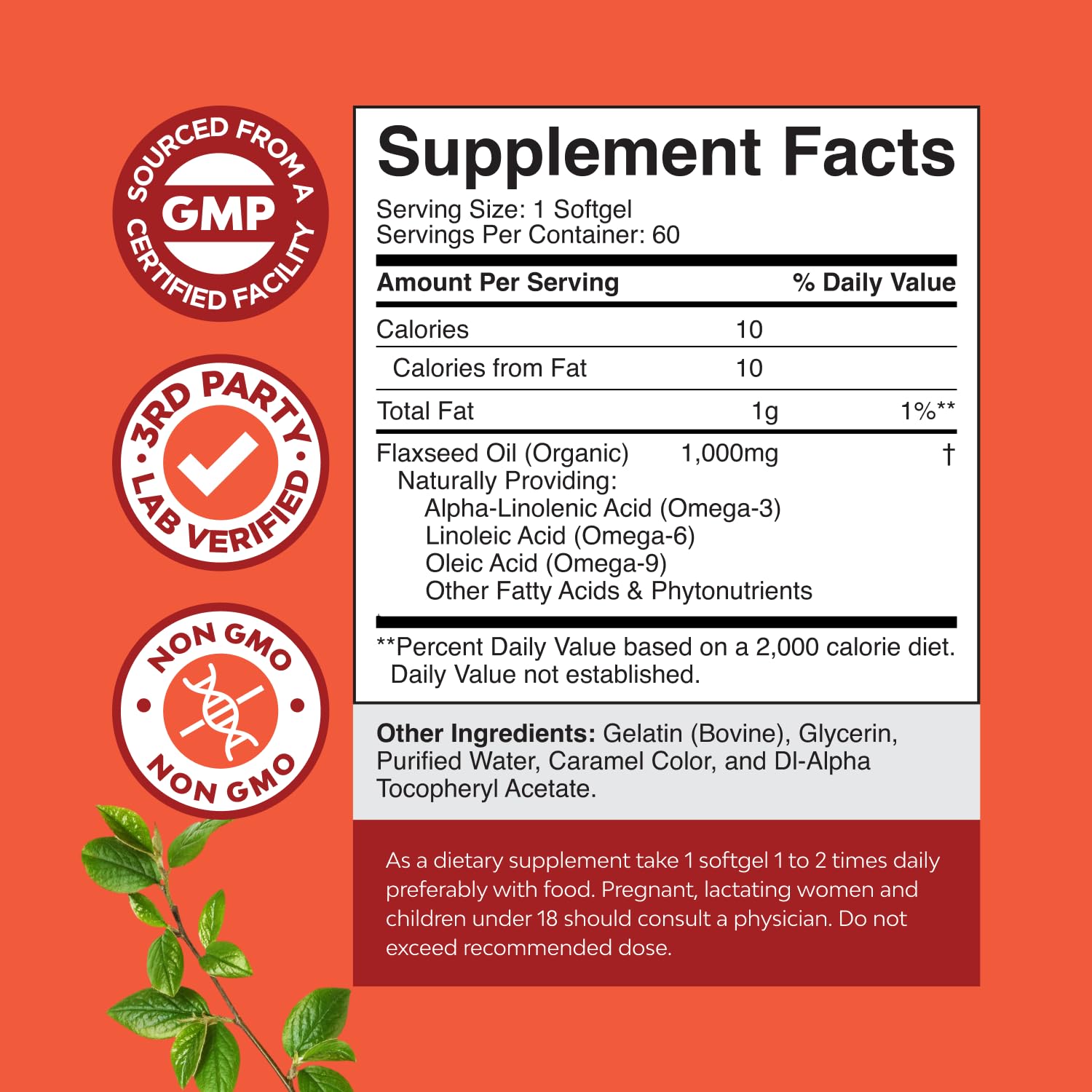 Flaxseed Oil 1000mg Softgels - High Potency Flax Seed Oil Softgels for Heart Health Digestion and Brain Support - Cold Pressed Organic Flaxseed Providing Plant Based Omega 3 6 9
