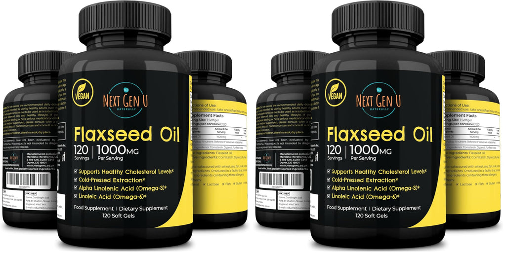 Flaxseed Oil Capsules 1000 mg – 120 Vegan Soft Gels | NextGenU Pack of 2