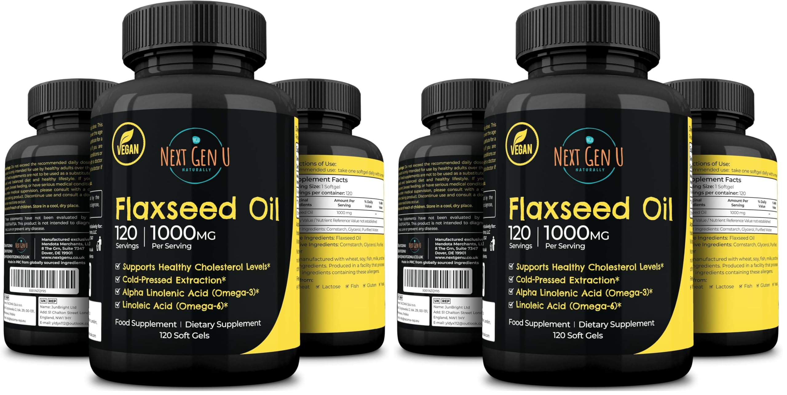 Flaxseed Oil Capsules 1000 mg – 120 Vegan Soft Gels | NextGenU Pack of 2