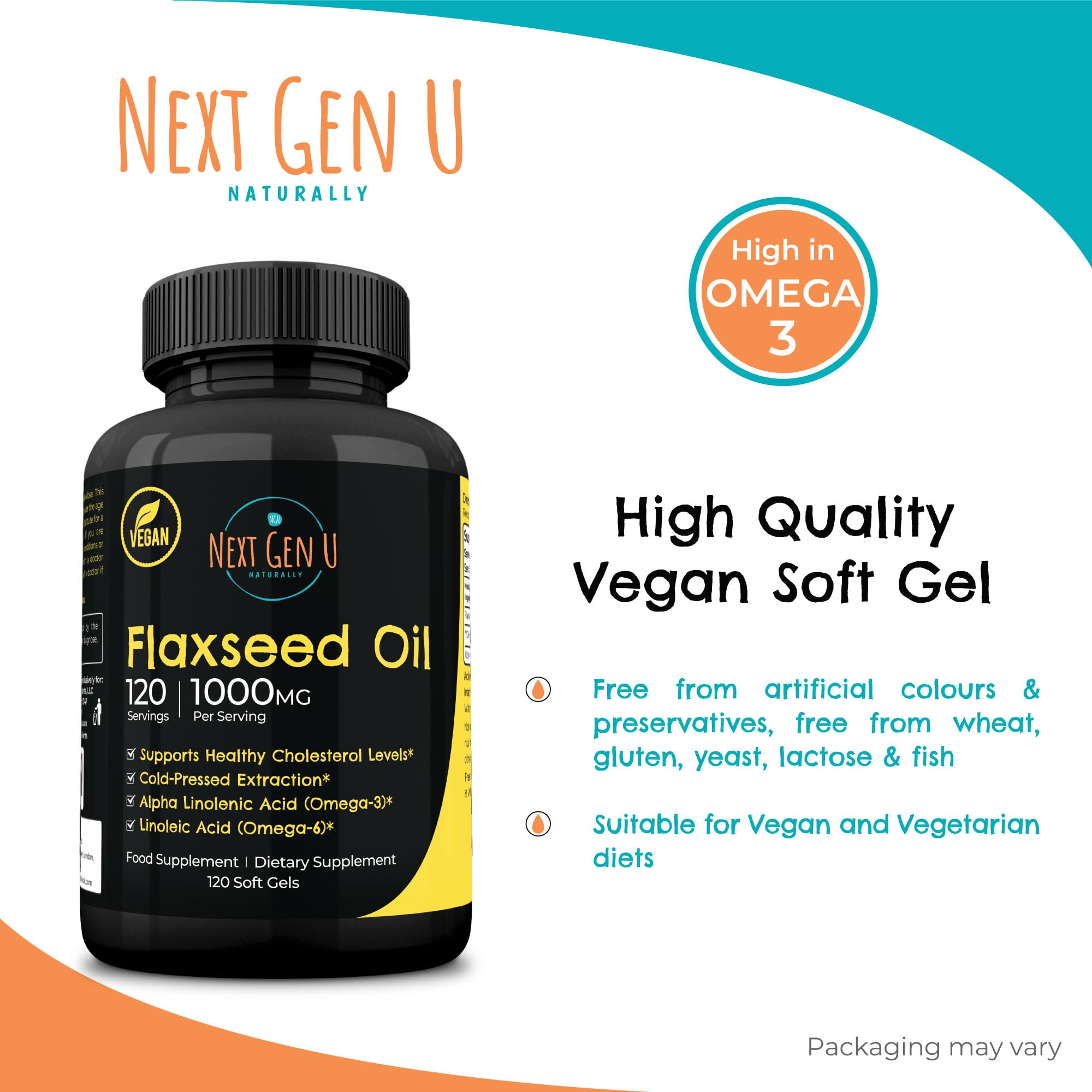 Flaxseed Oil Capsules 1000 mg – 120 Vegan Soft Gels | NextGenU Pack of 2
