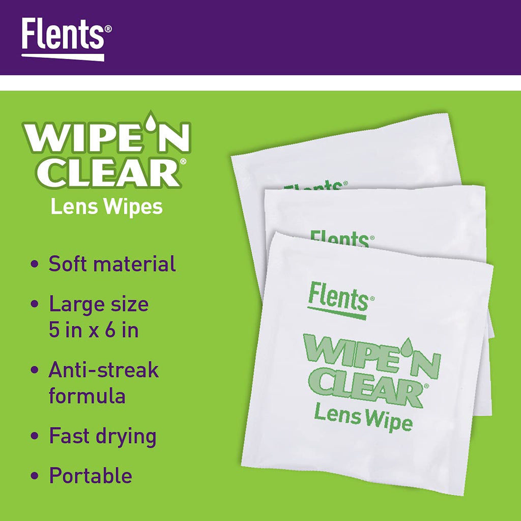 Flents Wipe ’N Clear Biodegradable Lens Wipes – 225 Count | Quick-Dry, Anti-Streak Cleaning for Glasses & Screens
