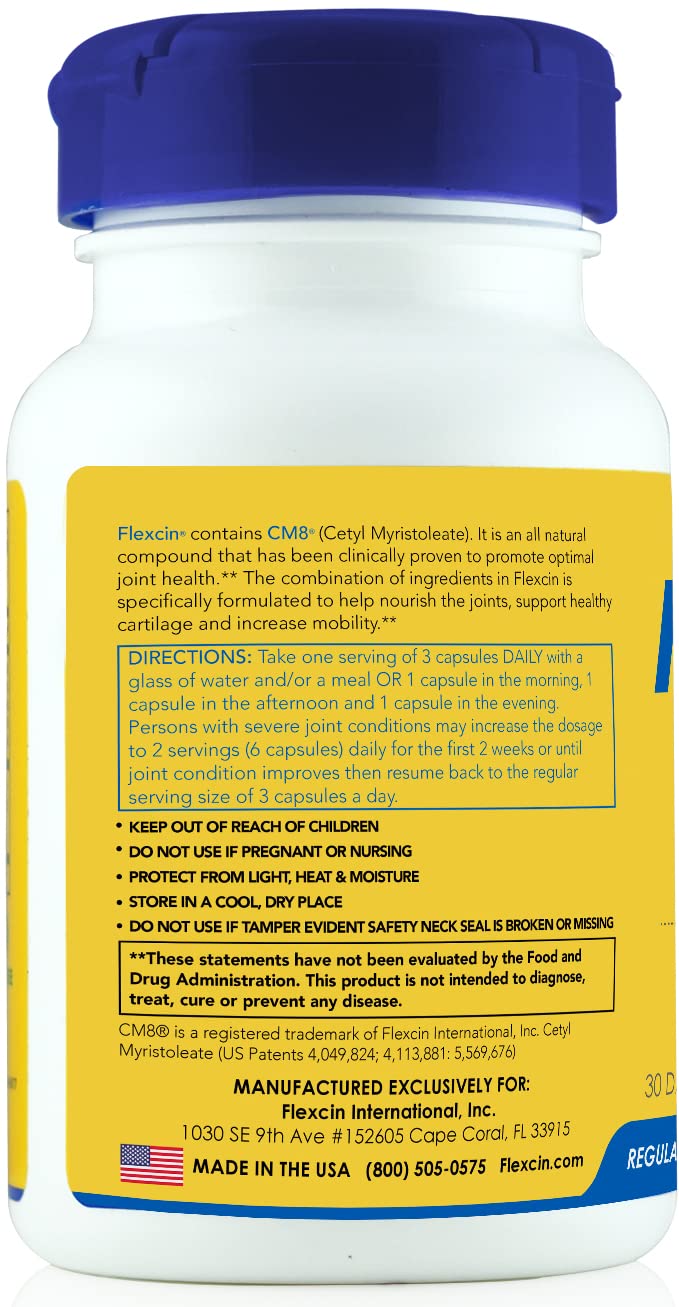 Flexcin Joint Health & Mobility Formula with CM8 | 3 Pack (270 Capsules) - Glucosamine, MSM, Collagen Type II