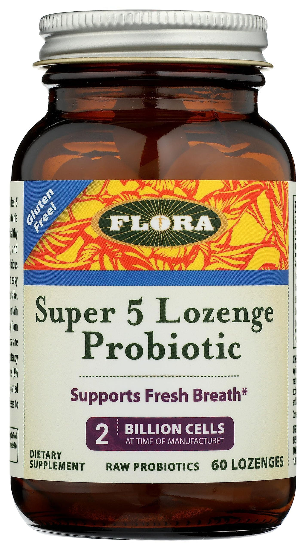 Flora - Super 5 Lozenge Probiotic with 2B CFU, Raspberry, 60 Lozenges