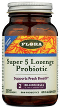 Flora - Super 5 Lozenge Probiotic with 2B CFU, Raspberry, 60 Lozenges