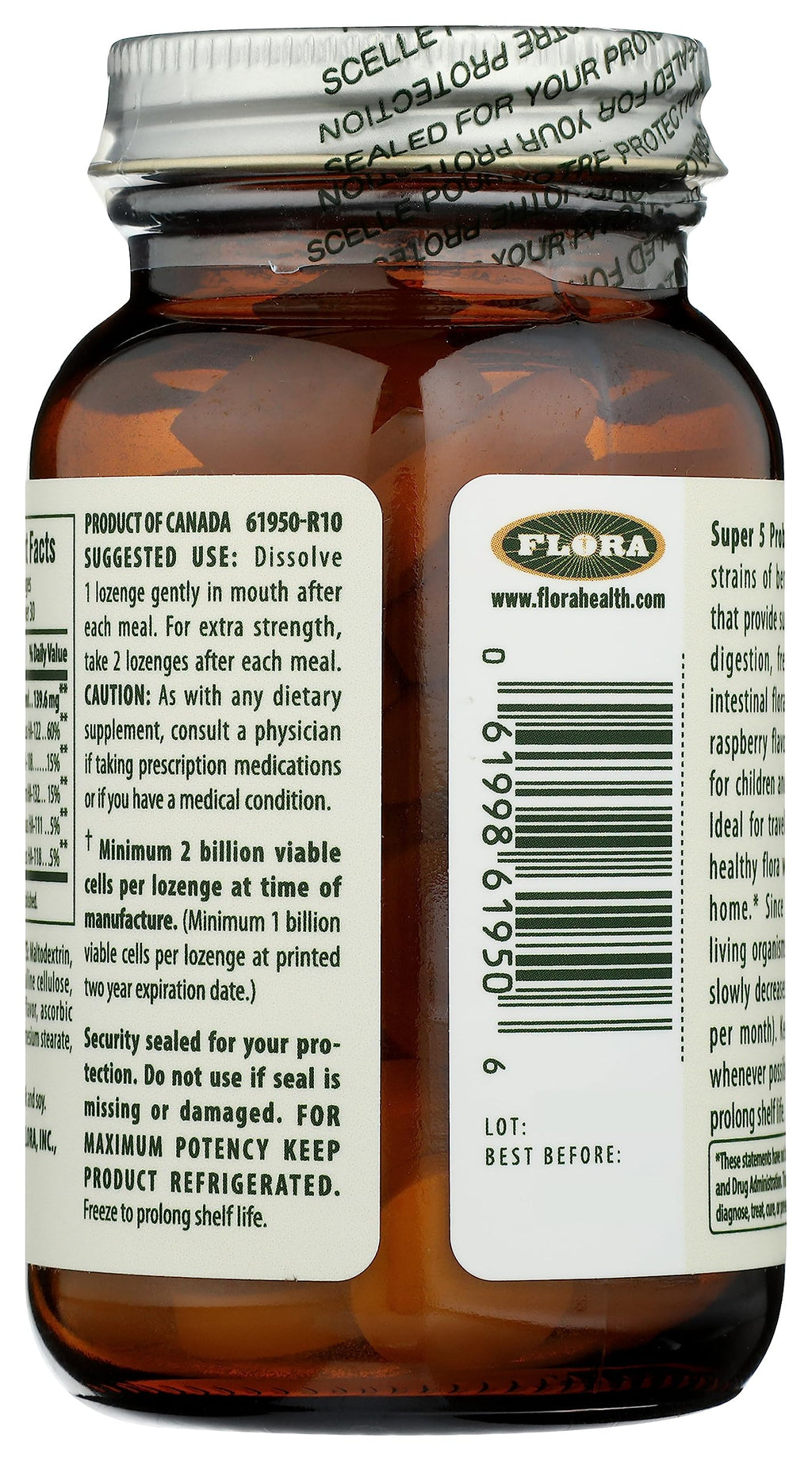 Flora - Super 5 Lozenge Probiotic with 2B CFU, Raspberry, 60 Lozenges