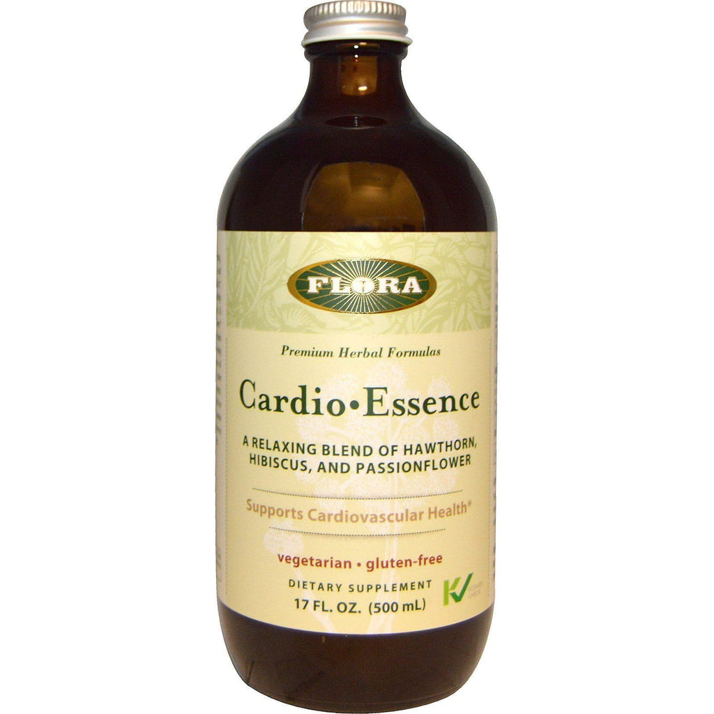 Flora Cardio-Essence: Hawthorn, Hibiscus & Passionflower Tonic – Gluten Free, Vegan, 17 oz Glass Bottle