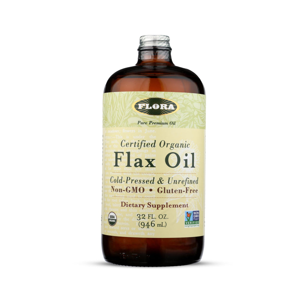 Flora Flax Oil – Cold-Pressed, Organic, Non-GMO, 32 oz Amber Bottle
