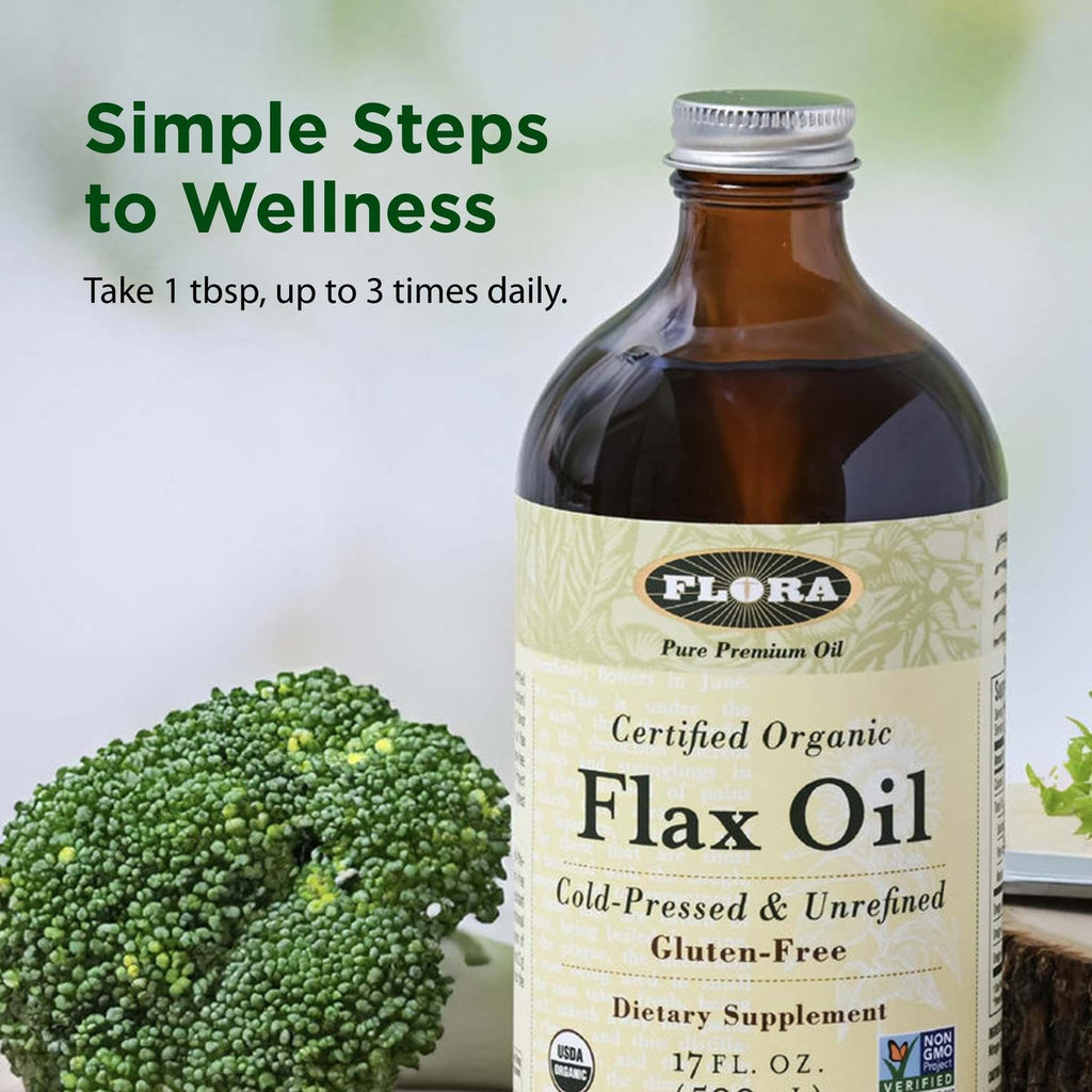 Flora Flax Oil – Cold-Pressed, Organic, Non-GMO, 32 oz Amber Bottle