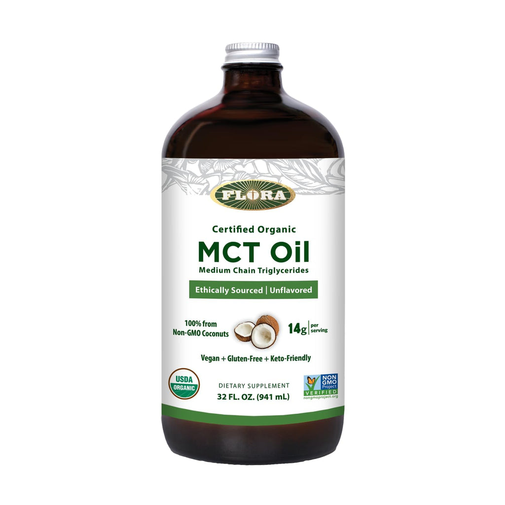 Flora MCT Oil Certified Organic – C8/C10, Non-GMO, Vegan, 32 oz