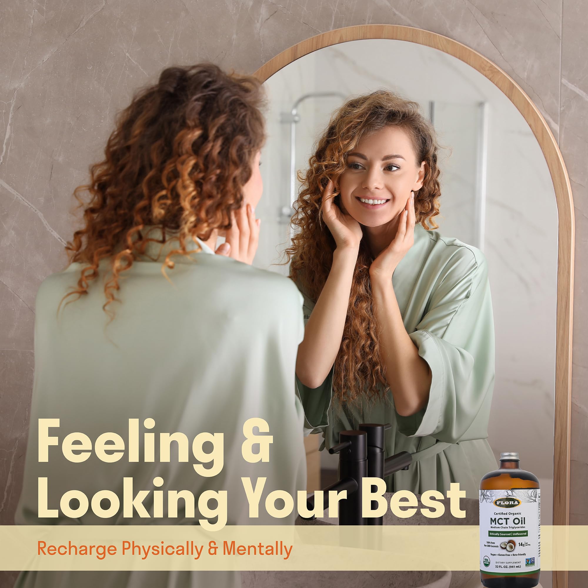Flora MCT Oil Certified Organic – C8/C10, Non-GMO, Vegan, 32 oz