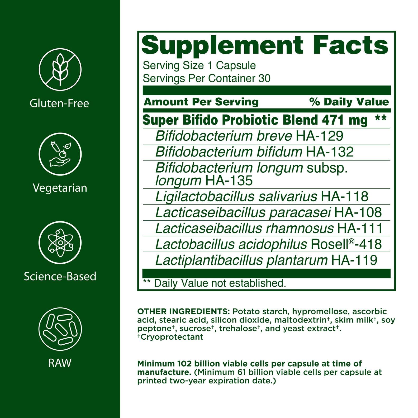 Flora Super Bifido Plus 102 Billion CFU | Raw Probiotics for Digestive Balance - 30 Veg Capsules