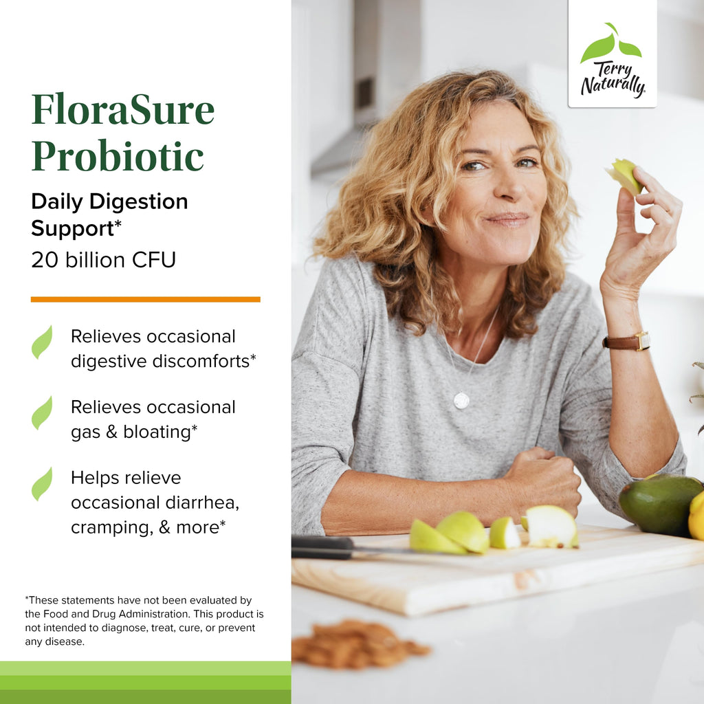 Terry Naturally FloraSure Probiotic - Digestive Health, Bloating & Gas Relief - 30 Capsules