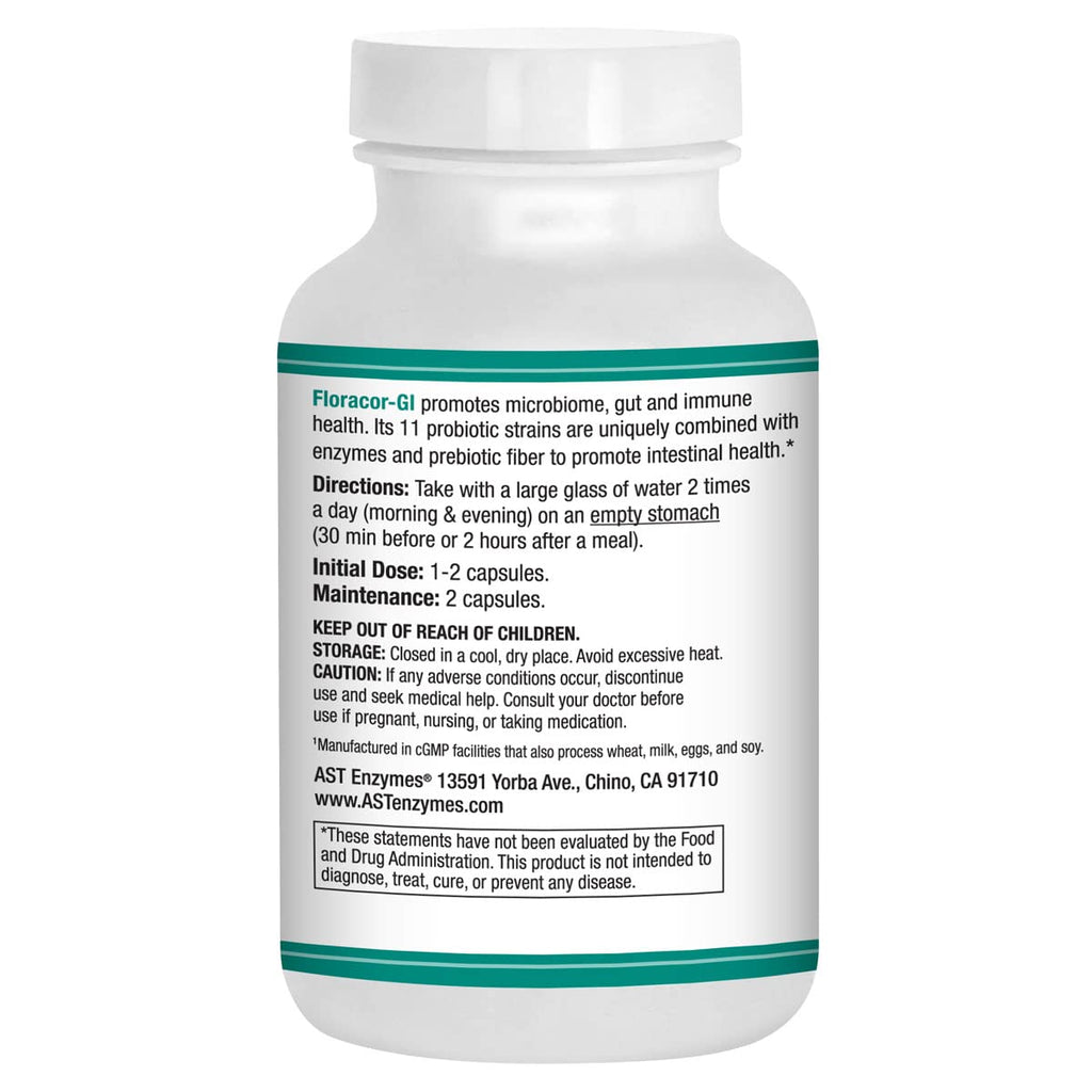 Floracor-GI Probiotics & Enzymes for Digestive Health – 180 Vegetarian Capsules