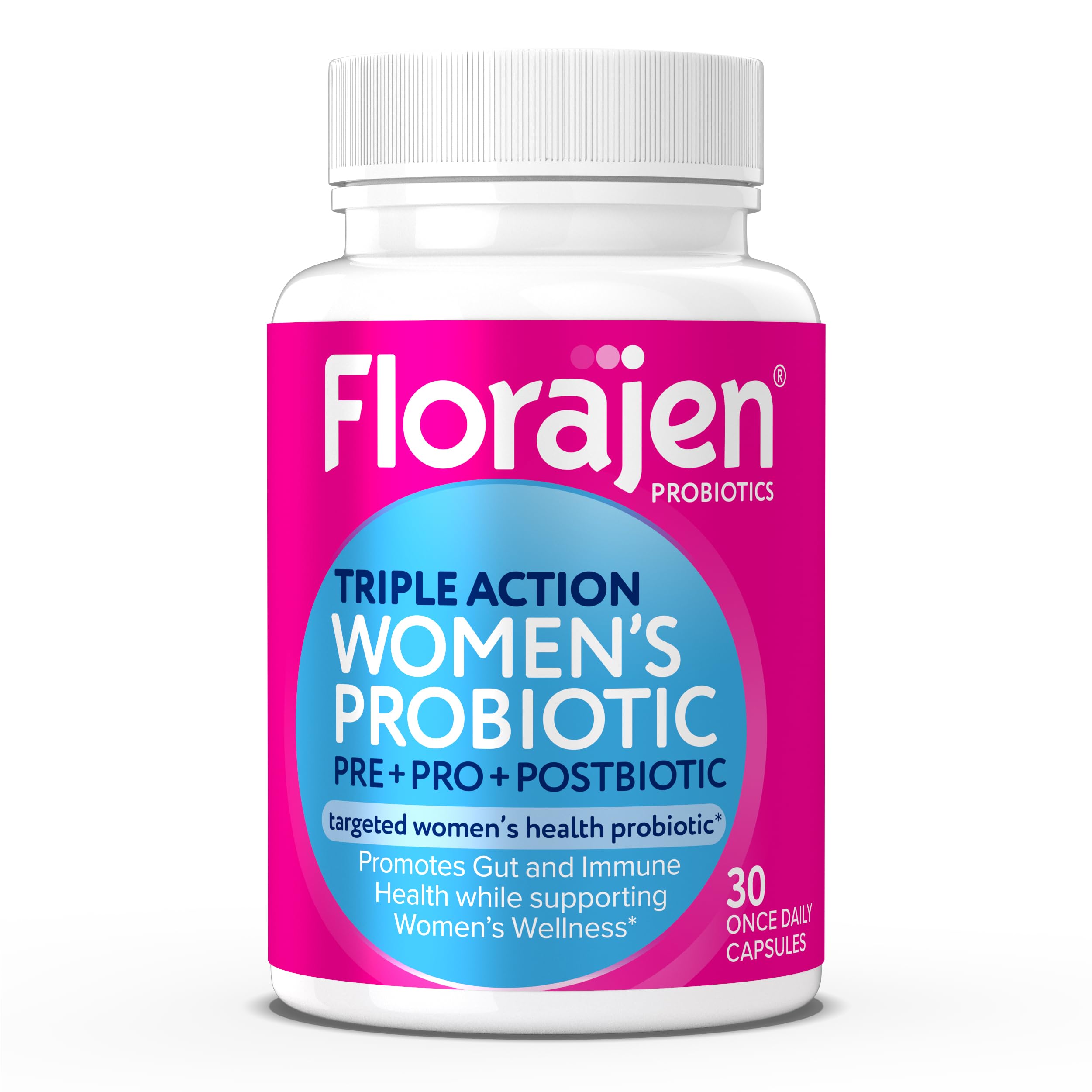 Florajen Women's Complete 3-in-1 Prebiotic Probiotic Postbiotic – Fast Digestive & Immune Support (Gluten-Free, Vegan, Non-GMO) – 30-Count