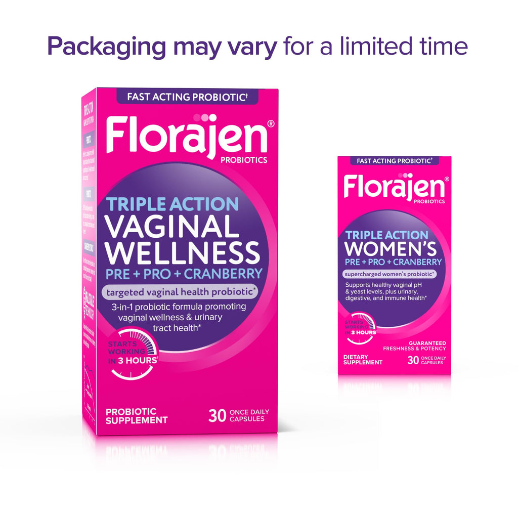 Florajen Women's Triple-Action Probiotic – Prebiotic + Cranberry (30 Count) – Gluten-Free & Vegan