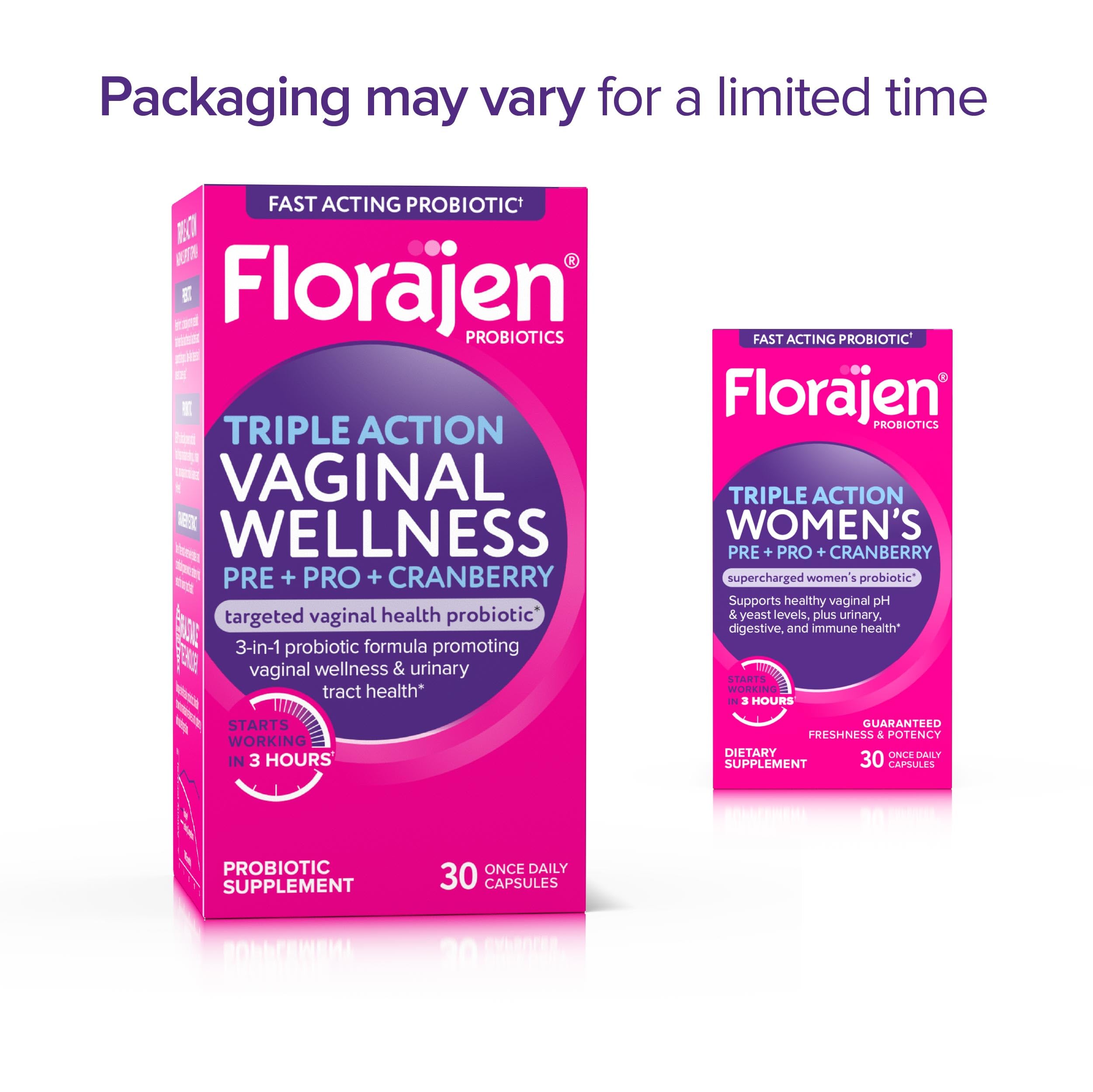 Florajen Women's Triple-Action Probiotic – Prebiotic + Cranberry (30 Count) – Gluten-Free & Vegan