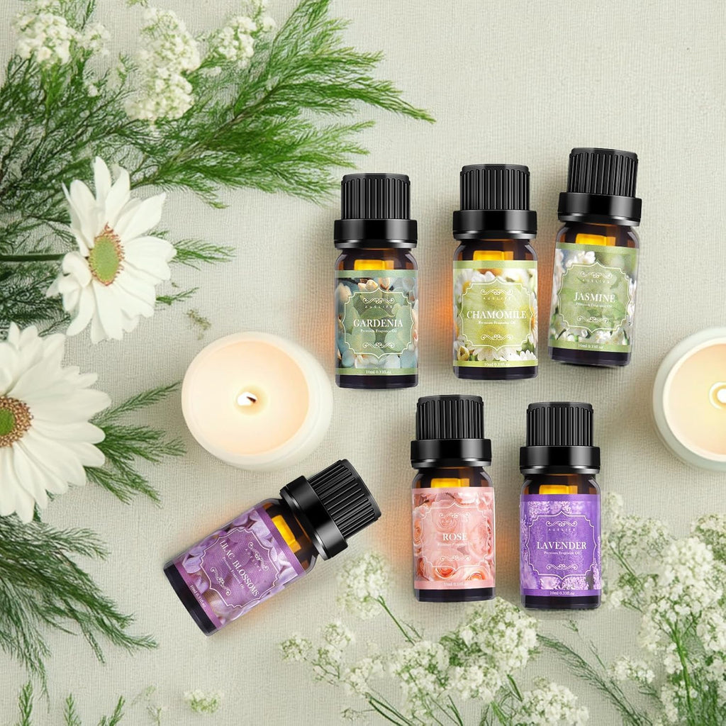 Floral Essential Oils Set – 6 Premium Diffuser Oils (Lilac, Lavender, Chamomile, Jasmine, Rose, Gardenia)