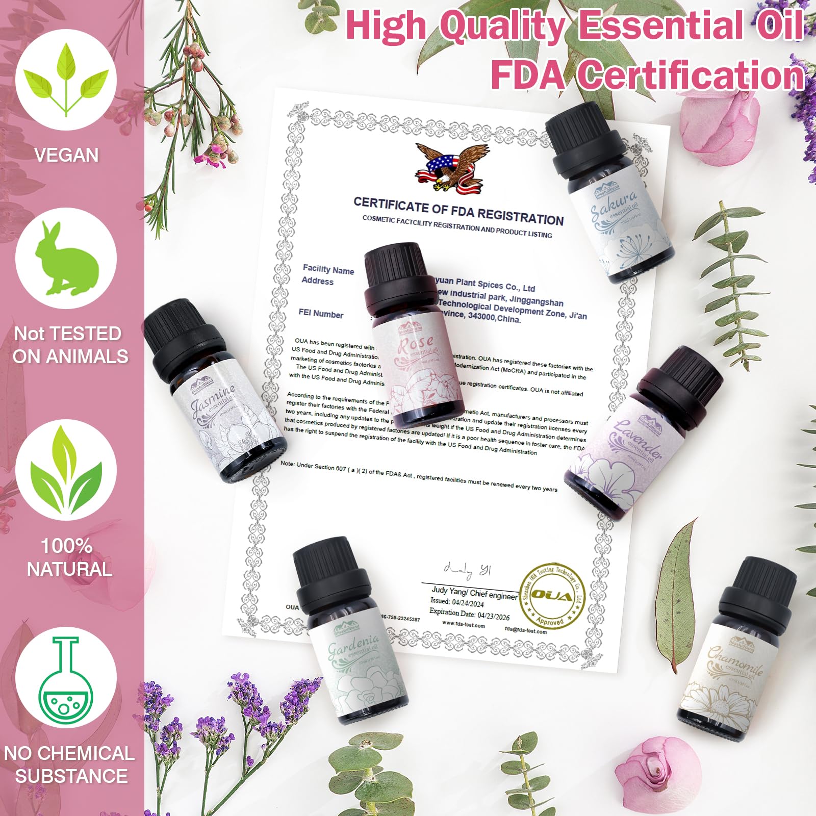 Floral Essential Oils Set – 6 x 10ml Diffuser Oils for Home, Hotel & Car (Lavender, Jasmine, Rose, Chamomile, Sakura, Gardenia)