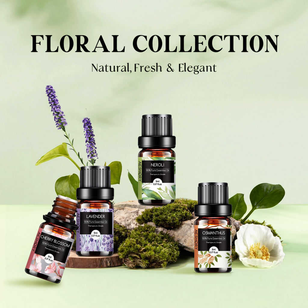 Floral Essential Oils Set - 14 Pcs for Diffusers, Aromatherapy & Candle Making | Lavender, Rose, Jasmine