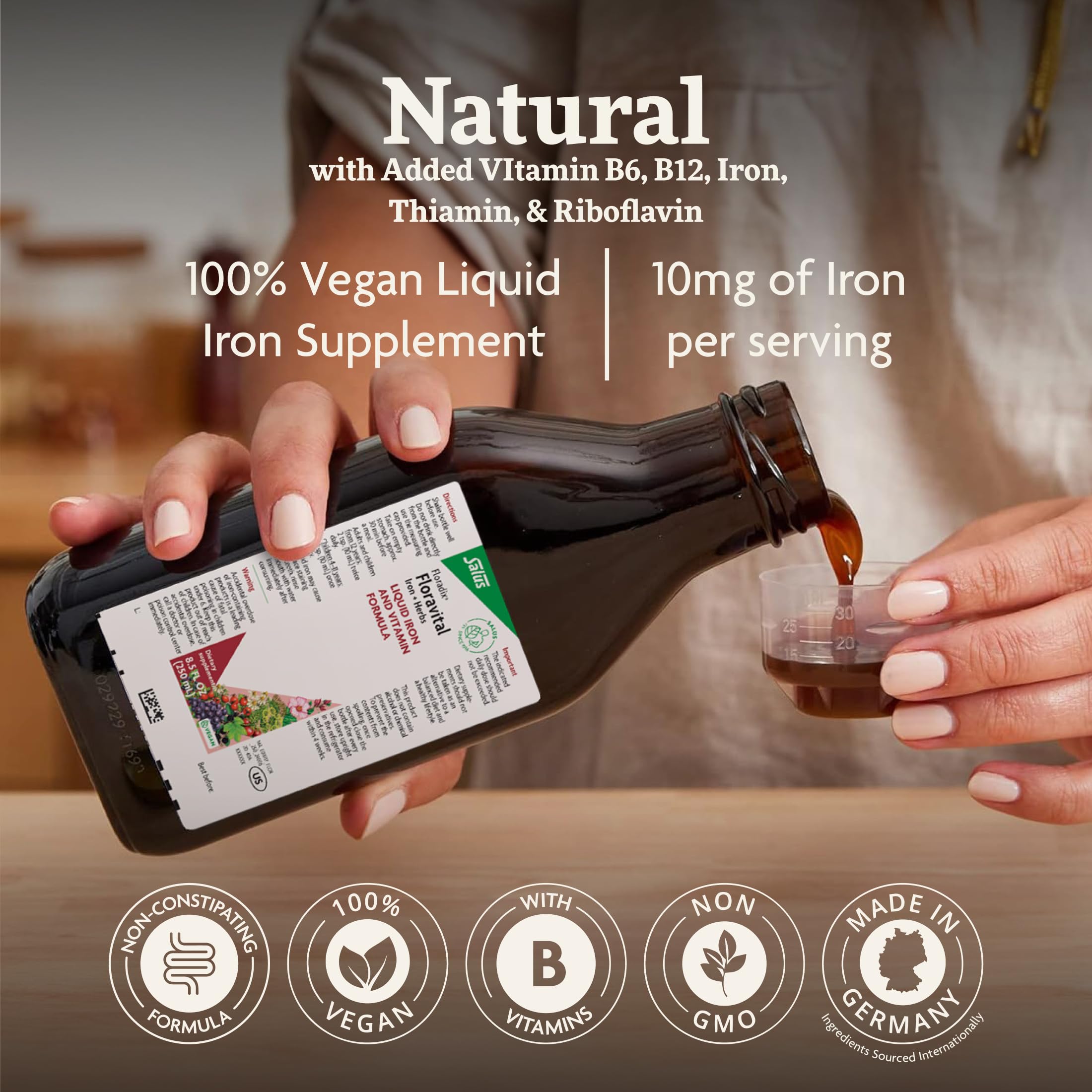 Floradix Floravital Liquid Iron & Vitamin Formula – Vegan, Gluten-Free, Non-GMO (23.7 fl oz)