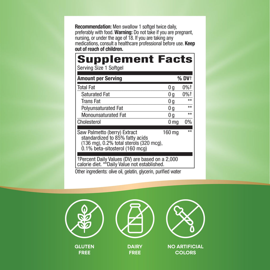 Nature's Way Saw Palmetto Premium Extract - Prostate Health Support (160 mg/serving) - 60 Softgels
