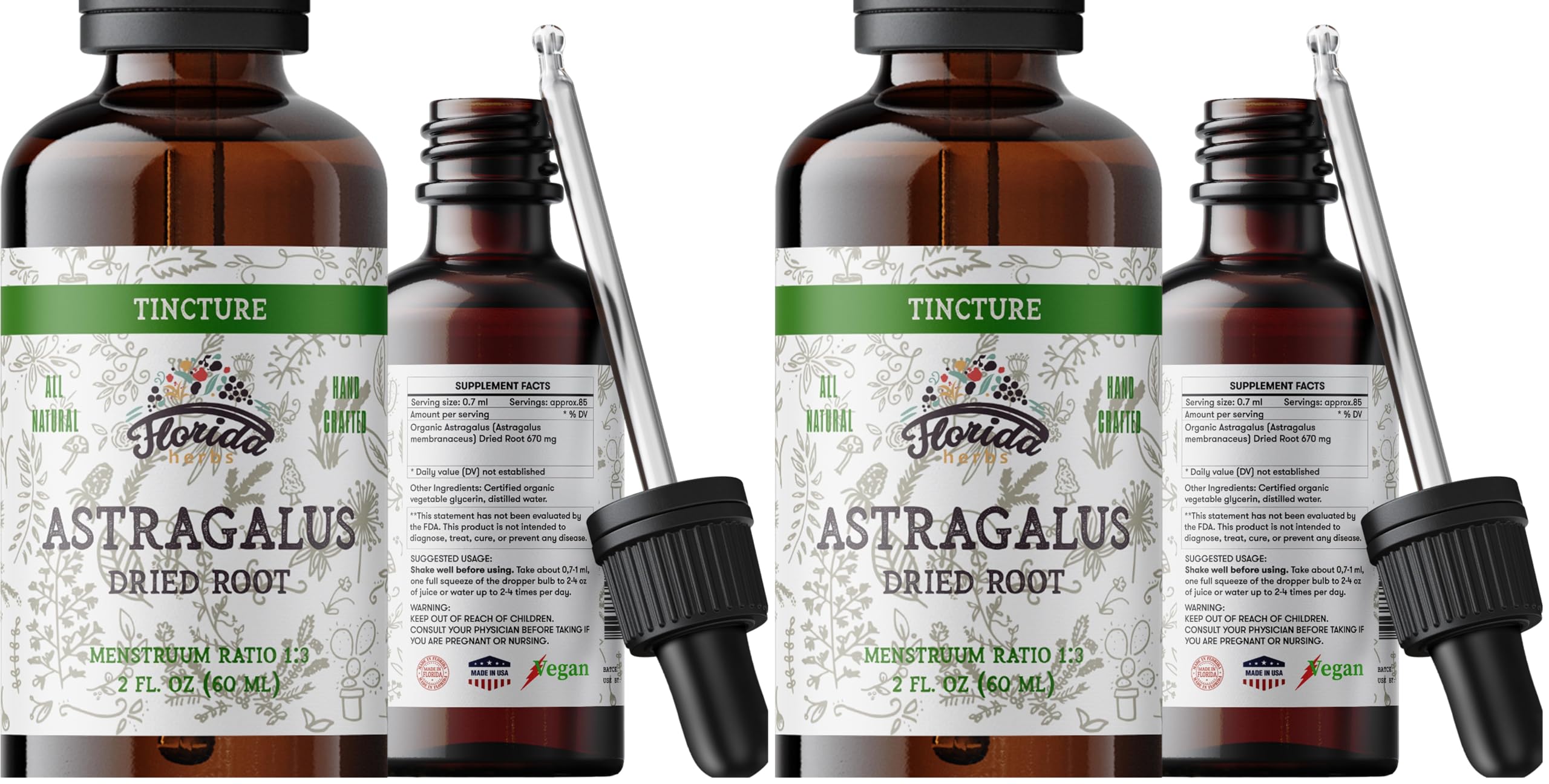 Organic Astragalus Tincture (Non-GMO) 700 mg - Florida Herbs, 2 oz Pack of 2