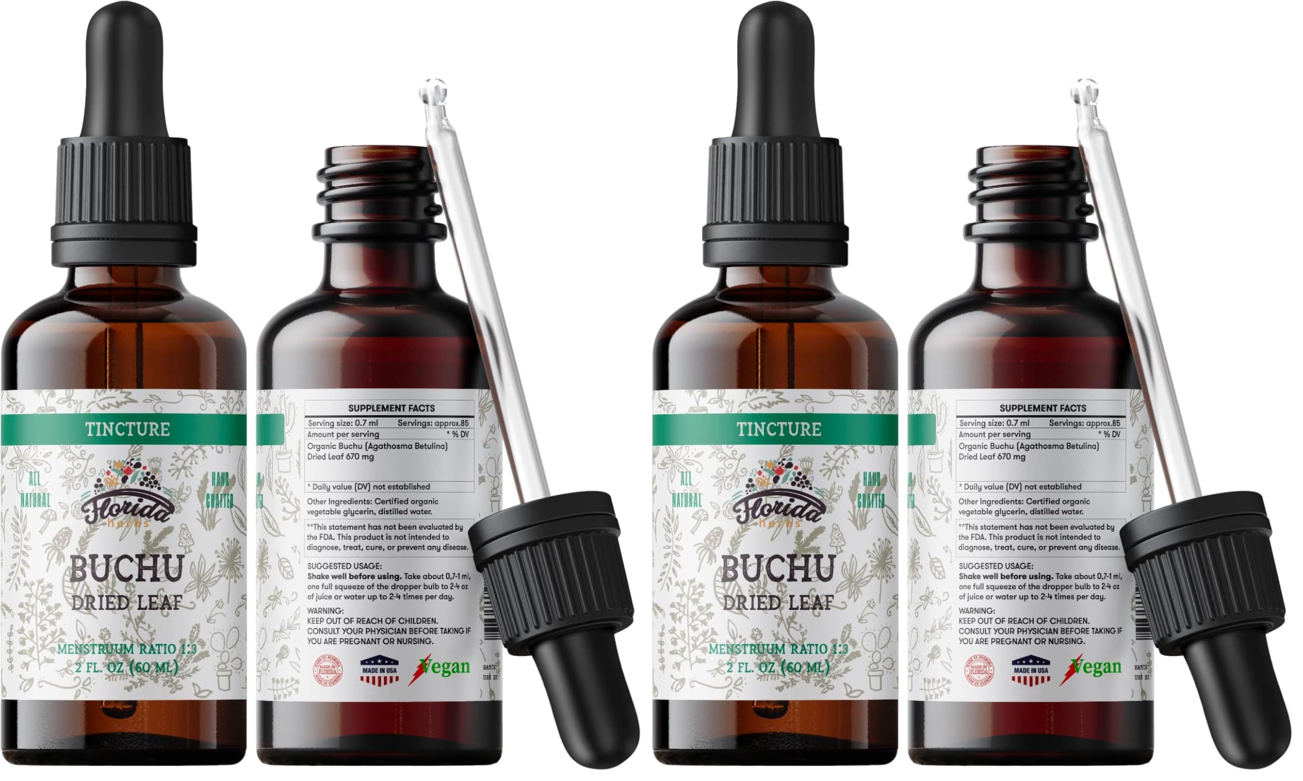 Florida Herbs Buchu Tincture – Organic Buchu Extract (Agathosma betulina), 2 oz Pack of 2, Non-GMO