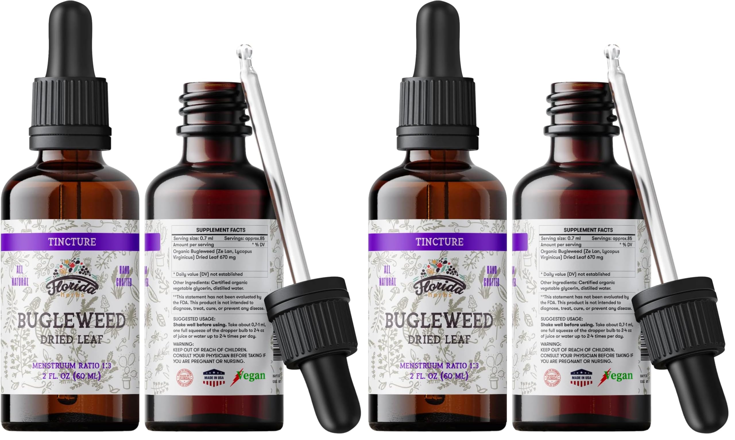 Florida Herbs Bugleweed Tincture - Organic Bugleweed Extract, Non-GMO, 2 oz Pack of 2
