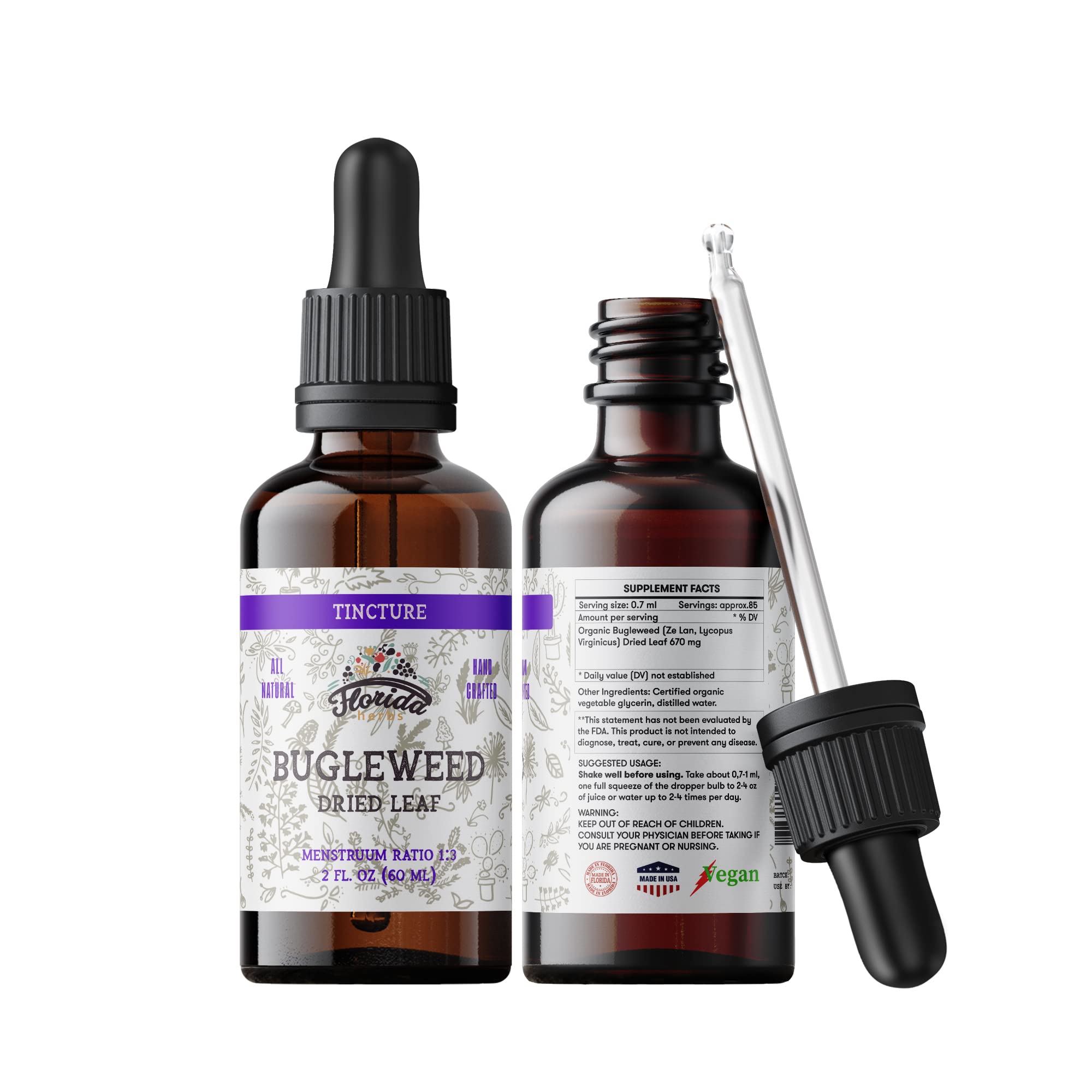 Bugleweed Tincture - Organic Florida Herbs, 2 oz (700 mg) - Non-GMO