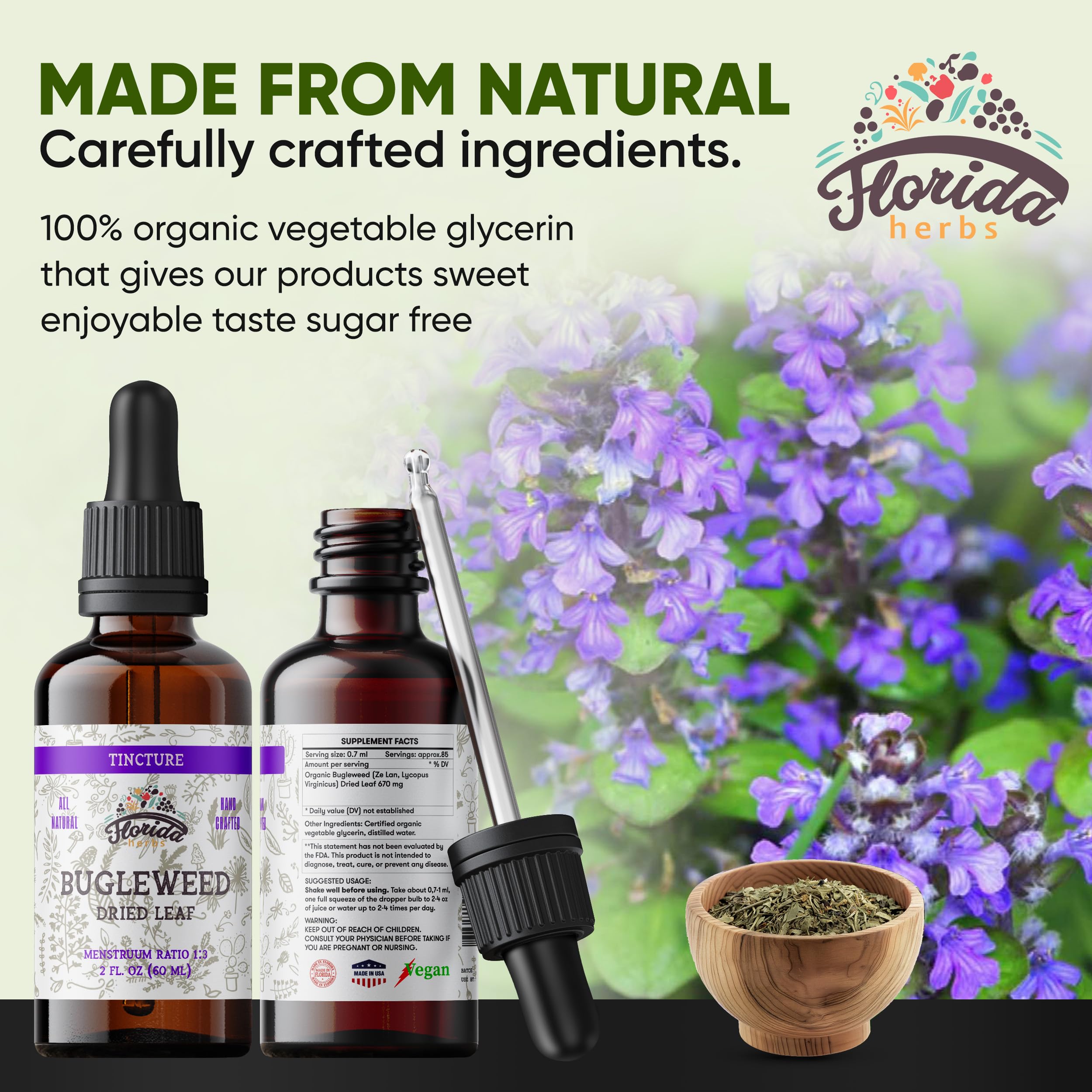 Bugleweed Tincture - Organic Florida Herbs, 2 oz (700 mg) - Non-GMO